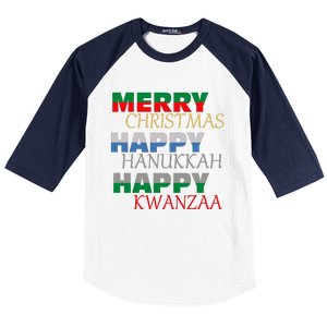 Merry Christmas Happy Hanukkah Happy Kwanzaa Holiday Baseball Sleeve Shirt