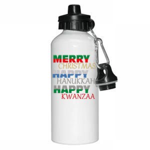 Merry Christmas Happy Hanukkah Happy Kwanzaa Holiday Aluminum Water Bottle