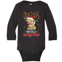 Mooey Christmas Highland Cow Xmas Light Santa Hat Baby Long Sleeve Bodysuit