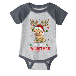 Mooey Christmas Highland Cow Xmas Light Santa Hat Infant Baby Jersey Bodysuit