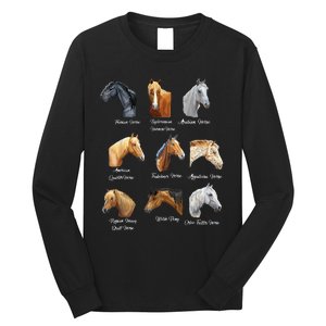 Merry Christmas Horse Breeds Equestrian Cowboy Cowgirl Xmas Long Sleeve Shirt