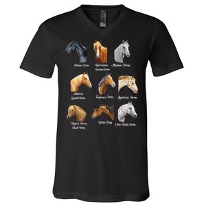 Merry Christmas Horse Breeds Equestrian Cowboy Cowgirl Xmas V-Neck T-Shirt