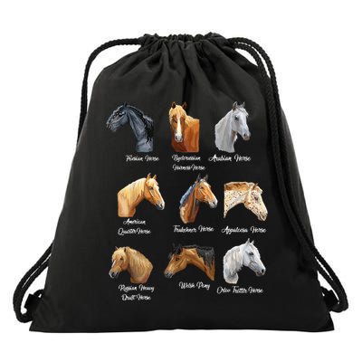 Merry Christmas Horse Breeds Equestrian Cowboy Cowgirl Xmas Drawstring Bag