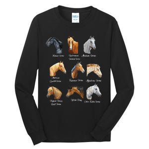 Merry Christmas Horse Breeds Equestrian Cowboy Cowgirl Xmas Tall Long Sleeve T-Shirt