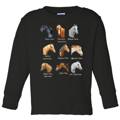 Merry Christmas Horse Breeds Equestrian Cowboy Cowgirl Xmas Toddler Long Sleeve Shirt