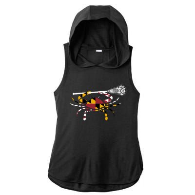 Maryland Crab Holding Lacrosse Stick Boys Girls Lax Funny Gift Ladies PosiCharge Tri-Blend Wicking Draft Hoodie Tank