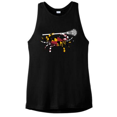 Maryland Crab Holding Lacrosse Stick Boys Girls Lax Funny Gift Ladies PosiCharge Tri-Blend Wicking Tank