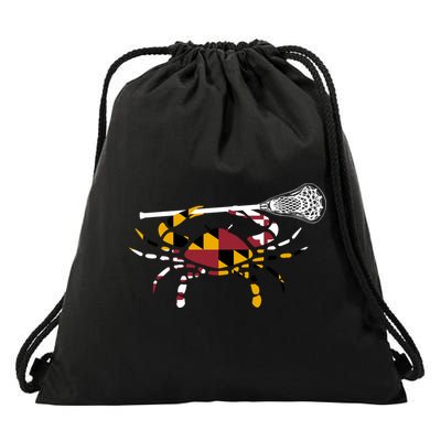 Maryland Crab Holding Lacrosse Stick Boys Girls Lax Funny Gift Drawstring Bag