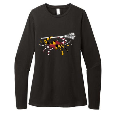 Maryland Crab Holding Lacrosse Stick Boys Girls Lax Funny Gift Womens CVC Long Sleeve Shirt