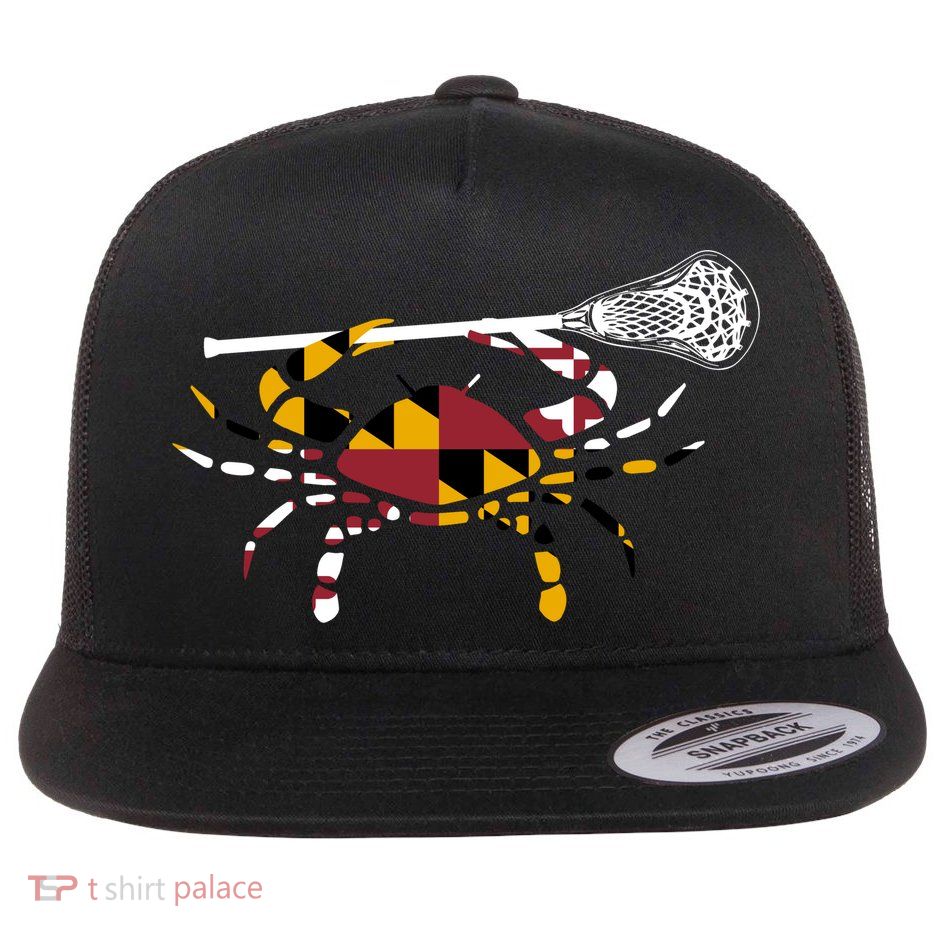 Maryland Crab Holding Lacrosse Stick Boys Girls Lax Funny Gift Flat Bill Trucker Hat