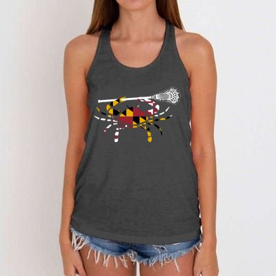 Maryland Crab Holding Lacrosse Stick Boys Girls Lax Funny Gift Women's Knotted Racerback Tank