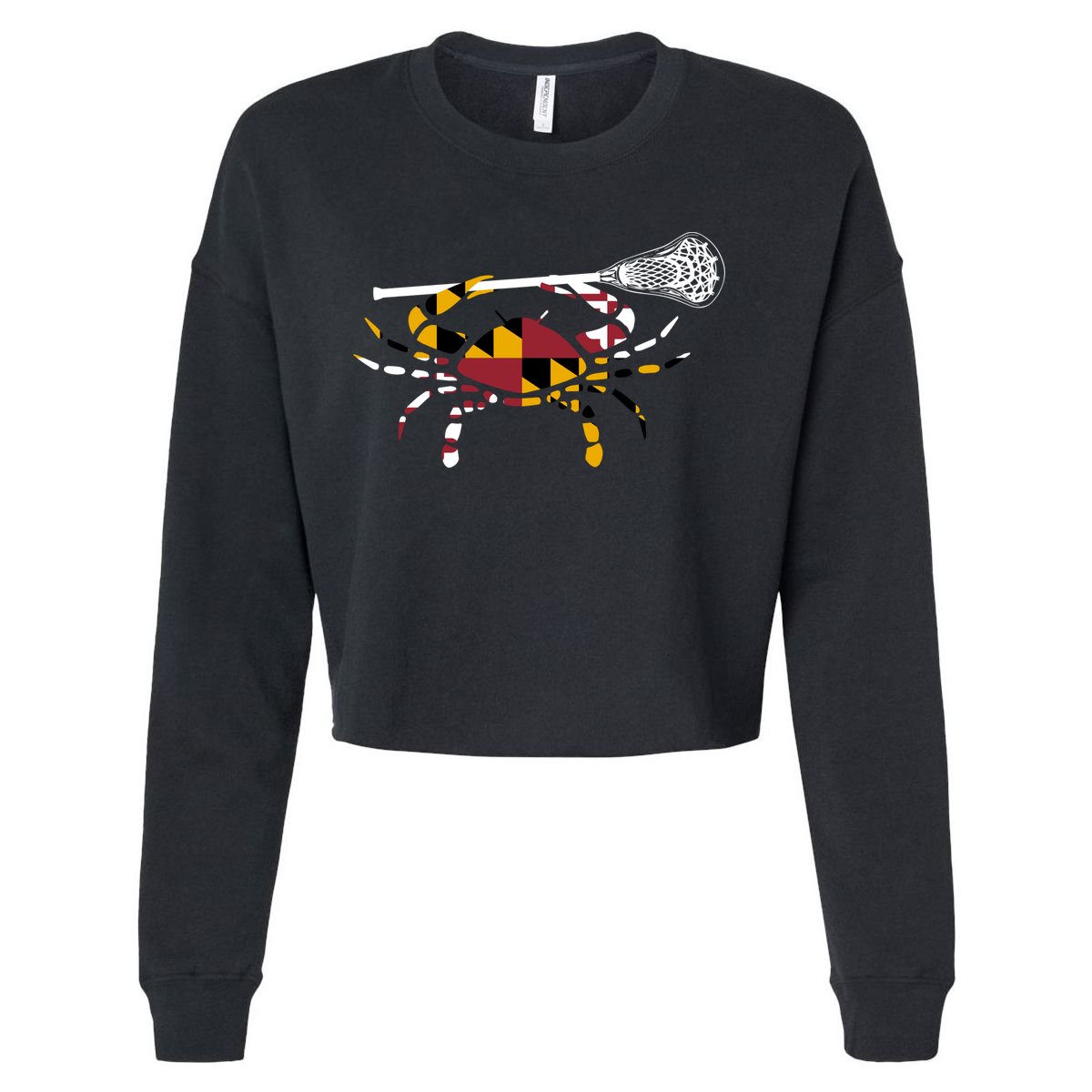 Maryland Crab Holding Lacrosse Stick Boys Girls Lax Funny Gift Cropped Pullover Crew
