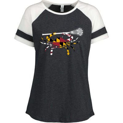 Maryland Crab Holding Lacrosse Stick Boys Girls Lax Funny Gift Enza Ladies Jersey Colorblock Tee