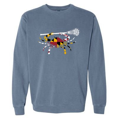 Maryland Crab Holding Lacrosse Stick Boys Girls Lax Funny Gift Garment-Dyed Sweatshirt