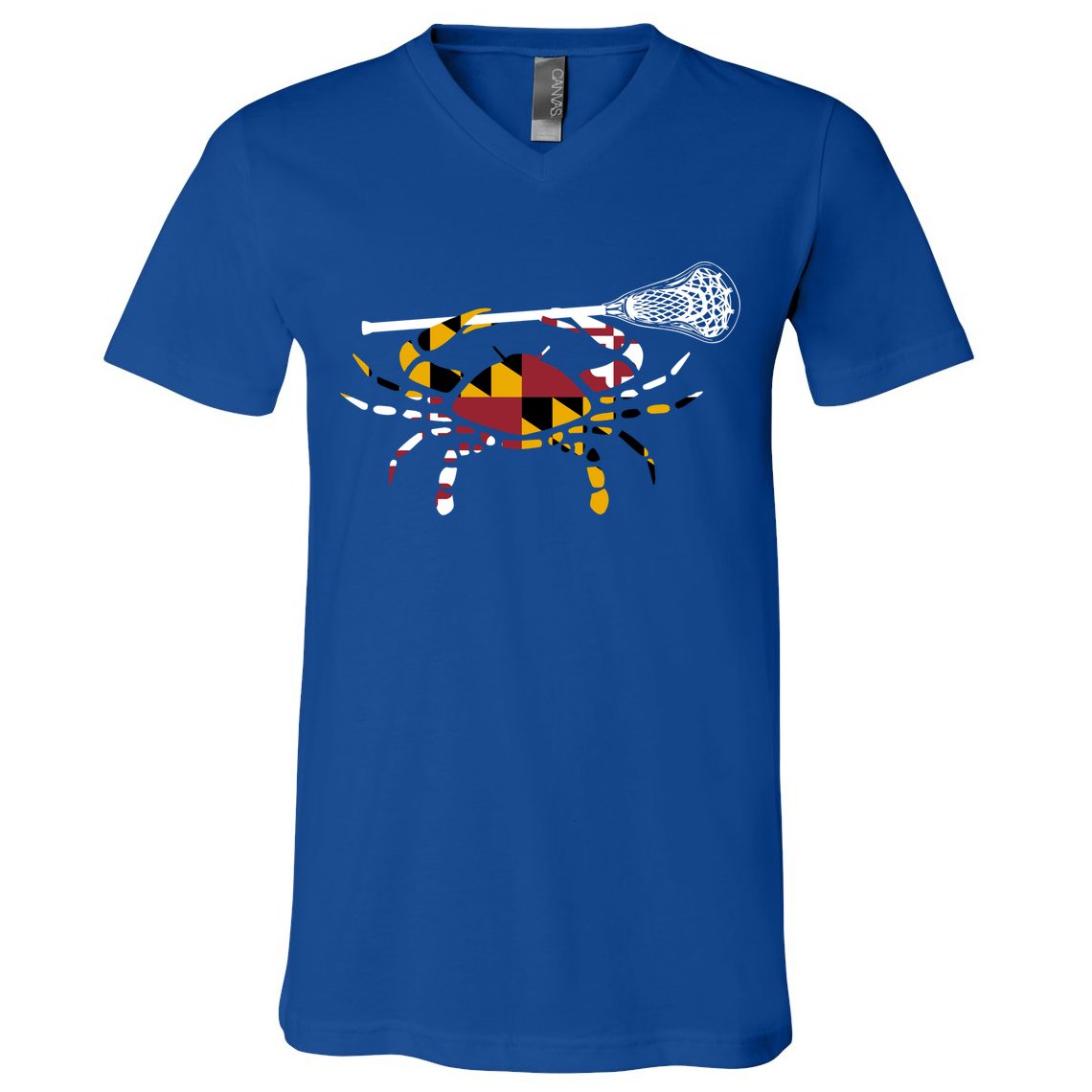 Maryland Crab Holding Lacrosse Stick Boys Girls Lax Funny Gift V-Neck T-Shirt