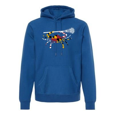 Maryland Crab Holding Lacrosse Stick Boys Girls Lax Funny Gift Premium Hoodie