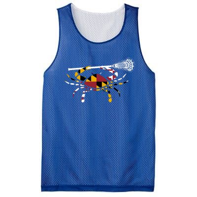 Maryland Crab Holding Lacrosse Stick Boys Girls Lax Funny Gift Mesh Reversible Basketball Jersey Tank