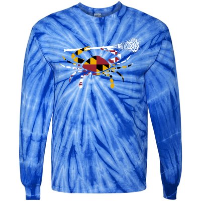 Maryland Crab Holding Lacrosse Stick Boys Girls Lax Funny Gift Tie-Dye Long Sleeve Shirt