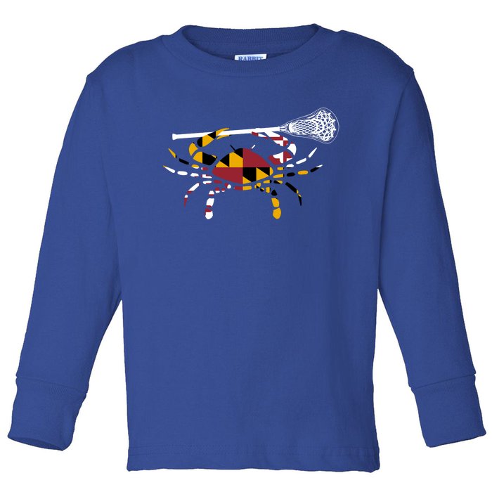 Maryland Crab Holding Lacrosse Stick Boys Girls Lax Funny Gift Toddler Long Sleeve Shirt