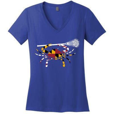 Maryland Crab Holding Lacrosse Stick Boys Girls Lax Funny Gift Women's V-Neck T-Shirt