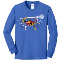 Maryland Crab Holding Lacrosse Stick Boys Girls Lax Funny Gift Kids Long Sleeve Shirt