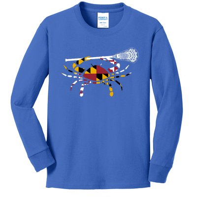 Maryland Crab Holding Lacrosse Stick Boys Girls Lax Funny Gift Kids Long Sleeve Shirt