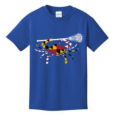 Maryland Crab Holding Lacrosse Stick Boys Girls Lax Funny Gift Kids T-Shirt