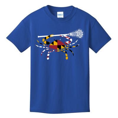 Maryland Crab Holding Lacrosse Stick Boys Girls Lax Funny Gift Kids T-Shirt