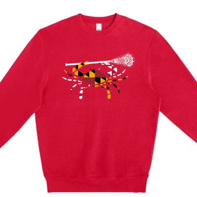 Maryland Crab Holding Lacrosse Stick Boys Girls Lax Funny Gift Premium Crewneck Sweatshirt