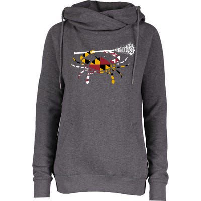 Maryland Crab Holding Lacrosse Stick Boys Girls Lax Funny Gift Womens Funnel Neck Pullover Hood