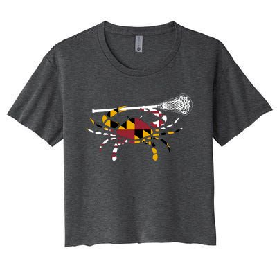 Maryland Crab Holding Lacrosse Stick Boys Girls Lax Funny Gift Women's Crop Top Tee