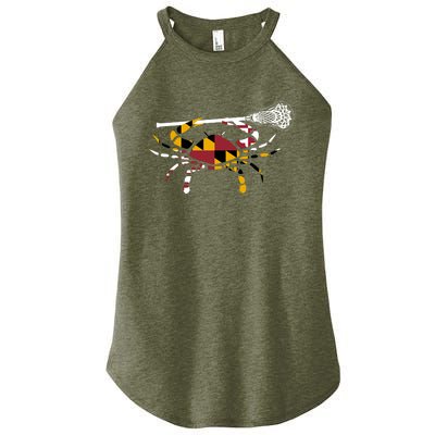 Maryland Crab Holding Lacrosse Stick Boys Girls Lax Funny Gift Women's Perfect Tri Rocker Tank