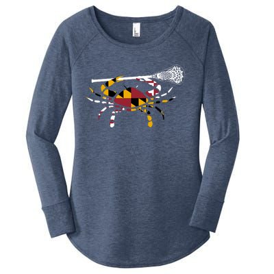 Maryland Crab Holding Lacrosse Stick Boys Girls Lax Funny Gift Women's Perfect Tri Tunic Long Sleeve Shirt