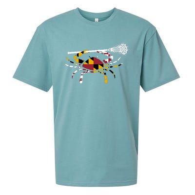 Maryland Crab Holding Lacrosse Stick Boys Girls Lax Funny Gift Sueded Cloud Jersey T-Shirt