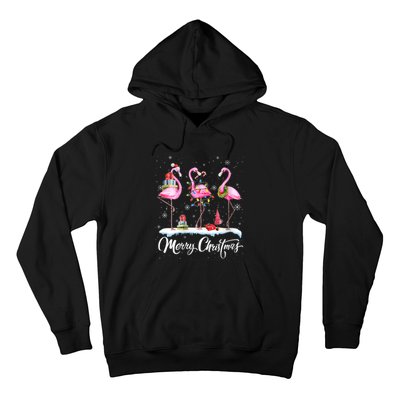 Merry Christmas Hat Santa Flamingo Light Christmas Snow Hoodie