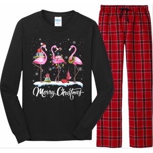 Merry Christmas Hat Santa Flamingo Light Christmas Snow Long Sleeve Pajama Set