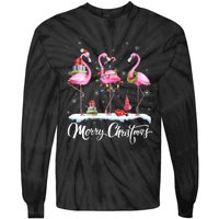 Merry Christmas Hat Santa Flamingo Light Christmas Snow Tie-Dye Long Sleeve Shirt