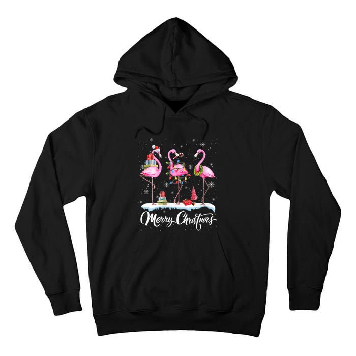 Merry Christmas Hat Santa Flamingo Light Christmas Snow Tall Hoodie