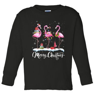 Merry Christmas Hat Santa Flamingo Light Christmas Snow Toddler Long Sleeve Shirt