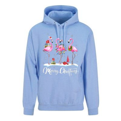 Merry Christmas Hat Santa Flamingo Light Christmas Snow Unisex Surf Hoodie