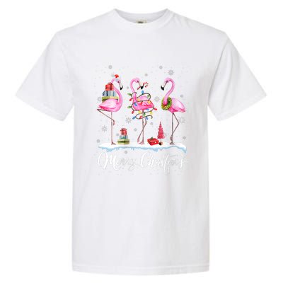 Merry Christmas Hat Santa Flamingo Light Christmas Snow Garment-Dyed Heavyweight T-Shirt