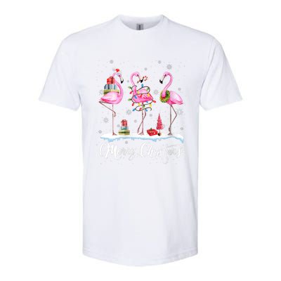 Merry Christmas Hat Santa Flamingo Light Christmas Snow Softstyle CVC T-Shirt