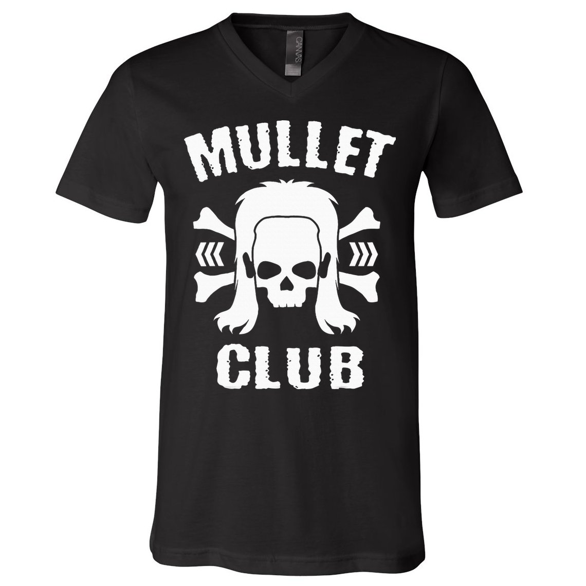 Mullet Club Hairstyle Bones Skull V-Neck T-Shirt