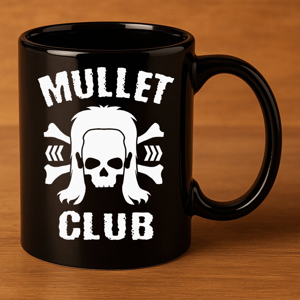 Mullet Club Hairstyle Bones Skull 11oz C Handle Ceramic Mug