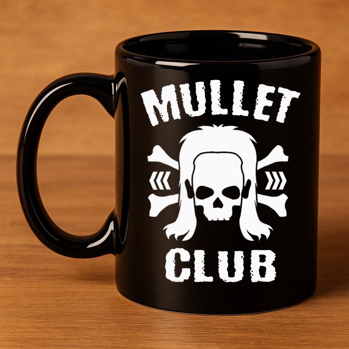 Mullet Club Hairstyle Bones Skull 11oz C Handle Ceramic Mug