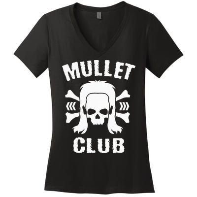 Mullet Club Hairstyle Bones Skull Women's V-Neck T-Shirt