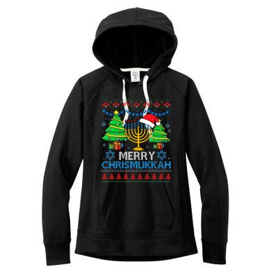 Merry Chrismukkah Happy Hanukkah Christmas Santa Hat Women's Fleece Hoodie