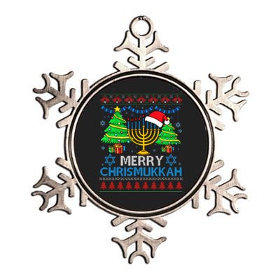 Merry Chrismukkah Happy Hanukkah Christmas Santa Hat Metallic Star Ornament