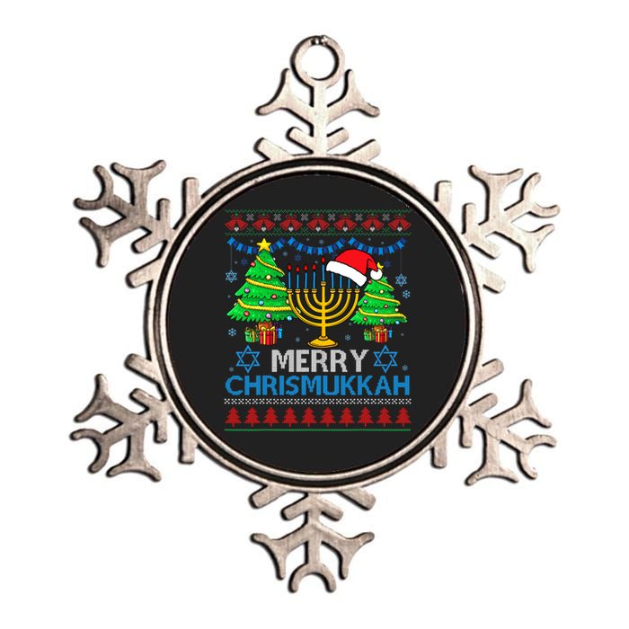 Merry Chrismukkah Happy Hanukkah Christmas Santa Hat Metallic Star Ornament