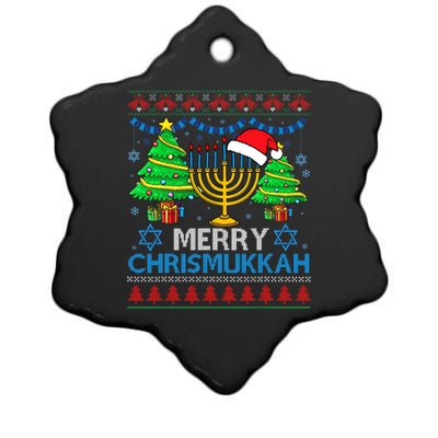 Merry Chrismukkah Happy Hanukkah Christmas Santa Hat Ceramic Star Ornament